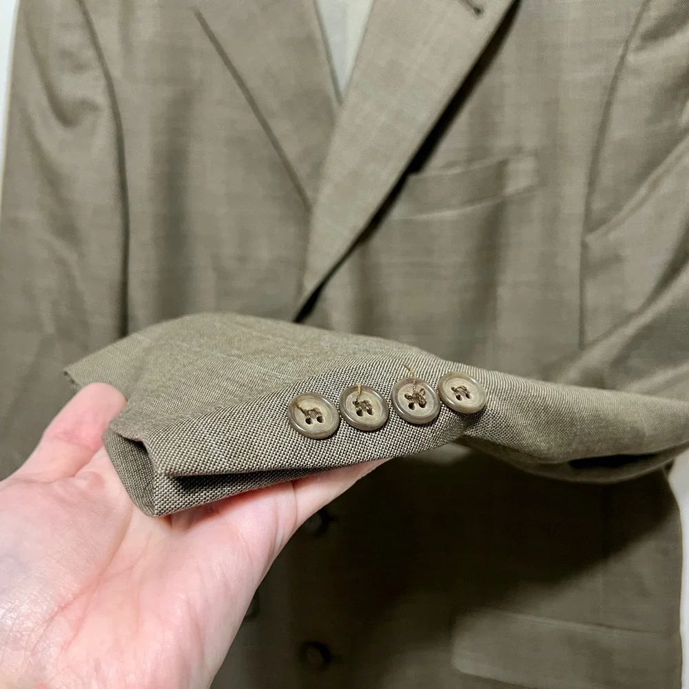 Austin Reed Mens Wool Suit 42L 34x30 2pc Jacket Pants Khaki Glen Check‎